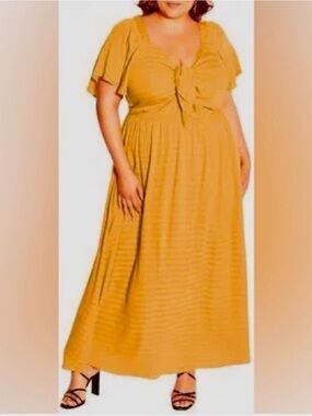 City Chic Mustard Tie-Front Plus Size Maxi Dress